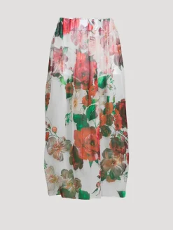 Chiffon Midi Skirt In Rose Print