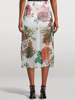 Chiffon Midi Skirt In Rose Print