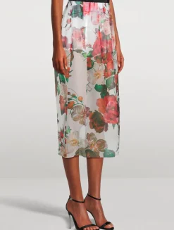 Chiffon Midi Skirt In Rose Print