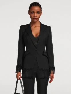 Chiffon-Trimmed Wool Blazer