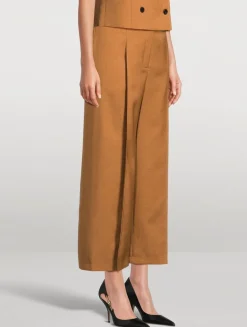 City Twill Pleated Wide-Leg Trousers