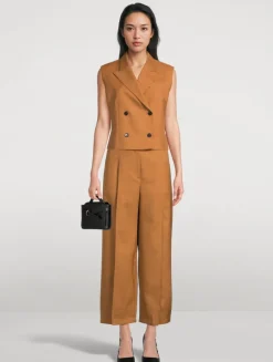 City Twill Pleated Wide-Leg Trousers