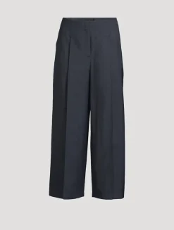 City Twill Pleated Wide-Leg Trousers