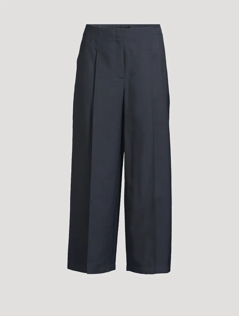 City Twill Pleated Wide-Leg Trousers