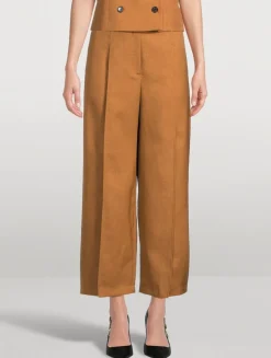 City Twill Pleated Wide-Leg Trousers