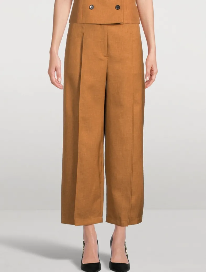 City Twill Pleated Wide-Leg Trousers