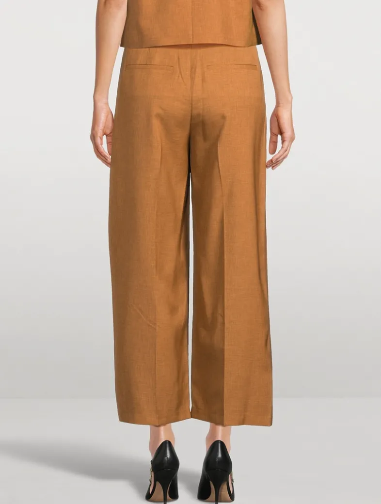 City Twill Pleated Wide-Leg Trousers