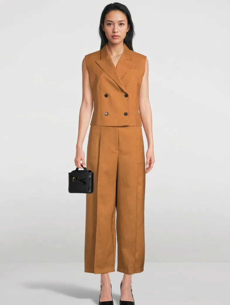 City Twill Pleated Wide-Leg Trousers