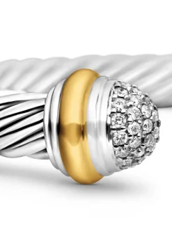 Classic Cable Bracelet In Sterling Silver With 18k Yellow Gold And Pavé Diamond Domes, 7mm