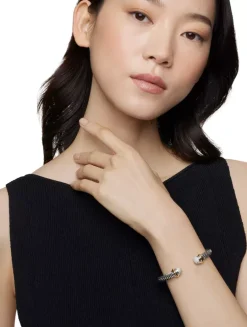 Classic Cable Bracelet In Sterling Silver With 18k Yellow Gold And Pavé Diamond Domes, 7mm