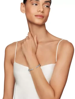 Classic Cable Bracelet In Sterling Silver With Pavé Diamond Domes, 5mm