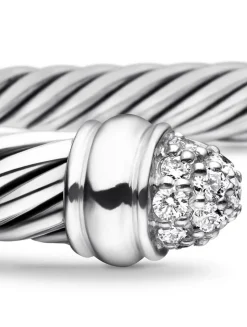 Classic Cable Bracelet In Sterling Silver With Pavé Diamond Domes, 5mm