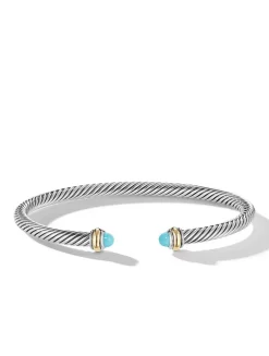 Classic Cable Bracelet In Sterling Silver With 18k Yellow Gold And Black Onyx, 4mm