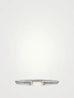 Classic Cable Bracelet In Sterling Silver With 18k Yellow Gold Domes And Diamonds, 4mm