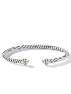 Classic Cable Bracelet In Sterling Silver With 18k Yellow Gold Domes And Diamonds, 4mm