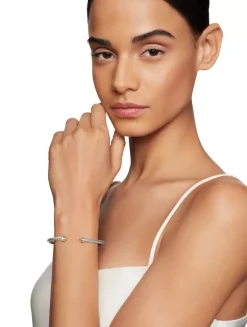 Classic Cable Bracelet In Sterling Silver With 18k Yellow Gold Domes And Diamonds, 4mm