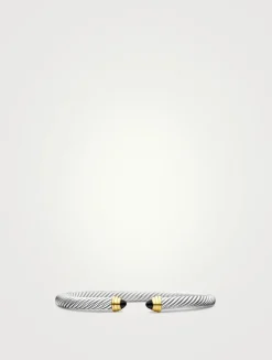 Classic Cable Bracelet In Sterling Silver With 14k Yellow Gold And Black Onyx, 5mm