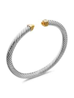 Classic Cable Bracelet In Sterling Silver With 14k Yellow Gold And Black Onyx, 5mm