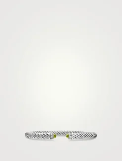 Classic Cable Bracelet In Sterling Silver With Peridot And Diamonds, 5mm