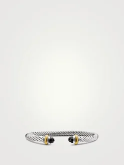 Classic Cable Bracelet In Sterling Silver With 14k Yellow Gold And Black Onyx, 5mm