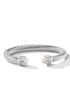 Classic Cable Bracelet In Sterling Silver With Black Onyx And Diamonds, 7mm