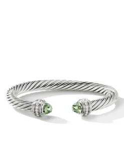 Classic Cable Bracelet In Sterling Silver With Black Onyx And Diamonds, 7mm