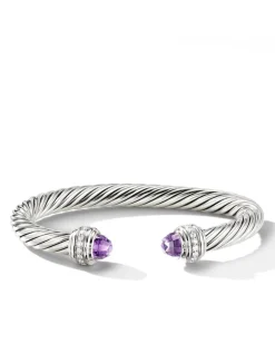 Classic Cable Bracelet In Sterling Silver With Black Onyx And Diamonds, 7mm