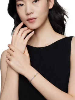 Classic Cable Heart Station Bracelet In Sterling Silver With 18k Yellow Gold, 3mm