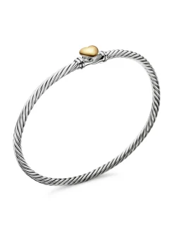 Classic Cable Heart Station Bracelet In Sterling Silver With 18k Yellow Gold, 3mm