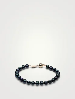 Classic 18K Gold Black Freshwater Pearl Bracelet