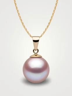 Classic 18K Gold 9-10mm Pink Pearl Pendant Necklace