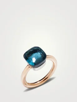 Classic Nudo 18K White And Rose Gold Ring With London Blue Topaz