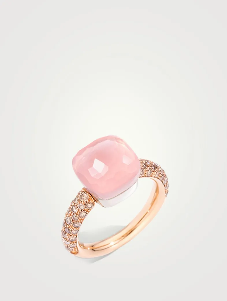 Classic Nudo 18K White And Rose Gold Ring With Multicolour Stones