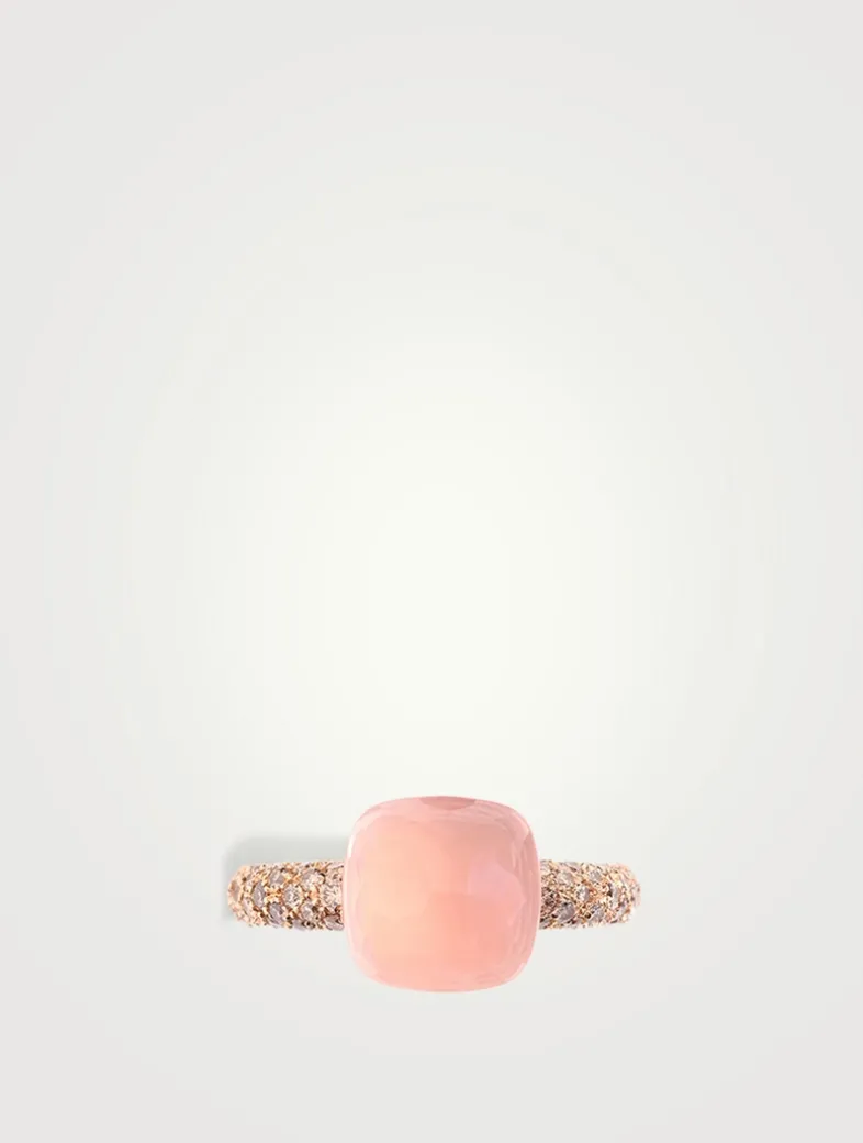 Classic Nudo 18K White And Rose Gold Ring With Multicolour Stones