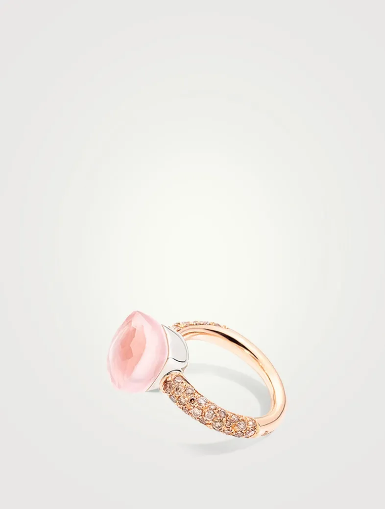 Classic Nudo 18K White And Rose Gold Ring With Multicolour Stones