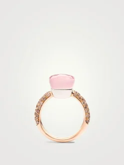 Classic Nudo 18K White And Rose Gold Ring With Multicolour Stones