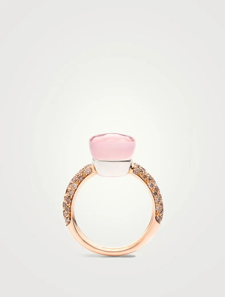 Classic Nudo 18K White And Rose Gold Ring With Multicolour Stones