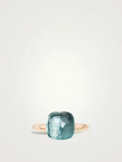 Classic Nudo 18K White And Rose Gold Ring With Sky Blue Topaz