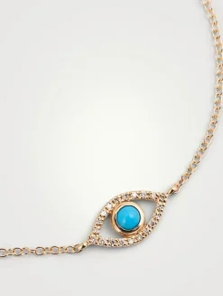 Classique 14K Gold Evil Eye Bracelet With Sleeping Beauty Turquoise And Diamonds