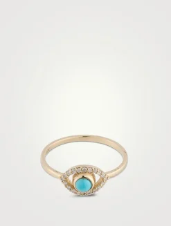 Classique 14K Gold Evil Eye Ring With Sleeping Beauty Turquoise And Diamonds