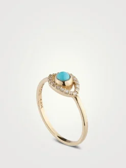 Classique 14K Gold Evil Eye Ring With Sleeping Beauty Turquoise And Diamonds