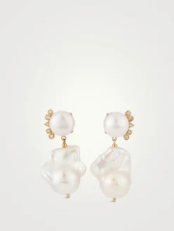 Cléo 14K Gold Baroque Pearl Earrings With Diamonds