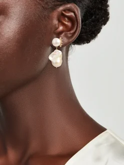 Cléo 14K Gold Baroque Pearl Earrings With Diamonds