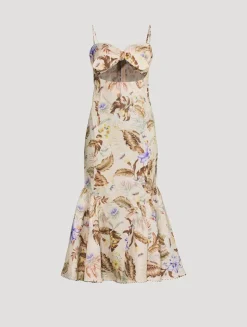 Coco Tie-Front Mermaid Dress In Floral Print