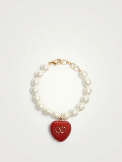 Coeur Royal VLogo And Faux Pearl Bracelet