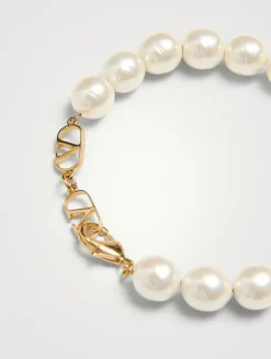 Coeur Royal VLogo And Faux Pearl Bracelet