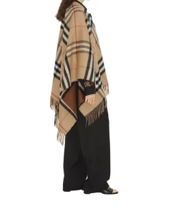 Contrast Check Wool Cashmere Cape