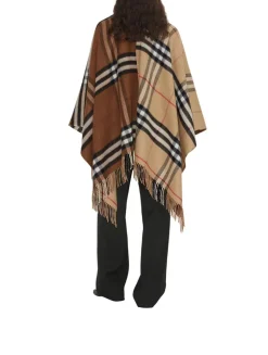 Contrast Check Wool Cashmere Cape
