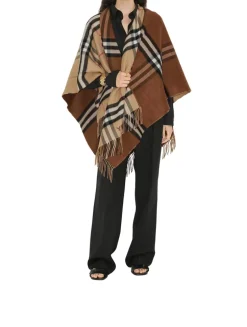Contrast Check Wool Cashmere Cape