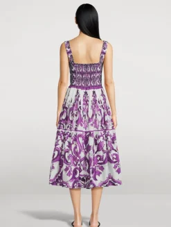 Corset Poplin Midi Dress In Majolica Print